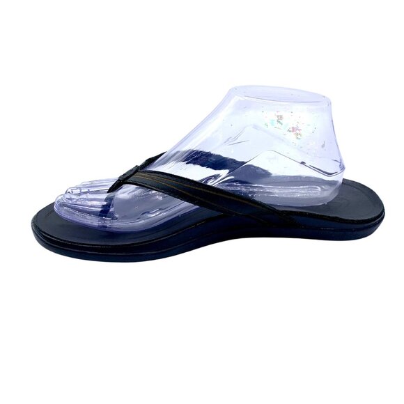 OluKai Aukai Beach Flip-Flop Sandals US 10 EU 40 Black Leather Upper Rubber Sole - Picture 5 of 10